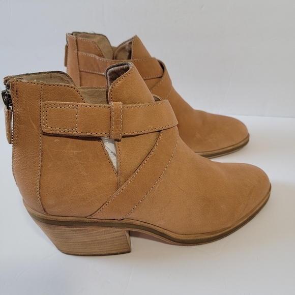 EILEEN FISHER Tan Leather Back Zip Bootie Sz 11 Chunky Block Heel Fall Academia - Picture 11 of 12
